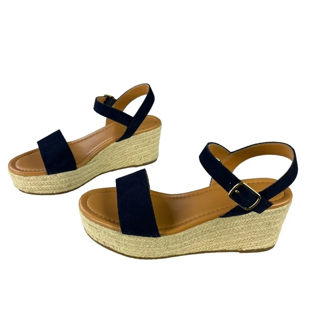 J. Crew Sandals‎ Womens Size 9.5 Blue Suede Leather Platform Espadrille Heels
